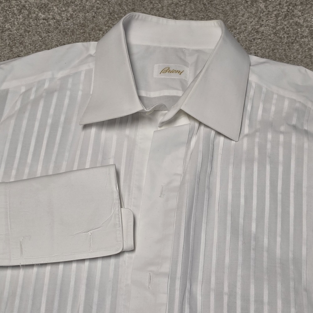 Brioni Tuxedo Dress Shirt Mens 17.5 34/35 White Pleated French Cuff Italy